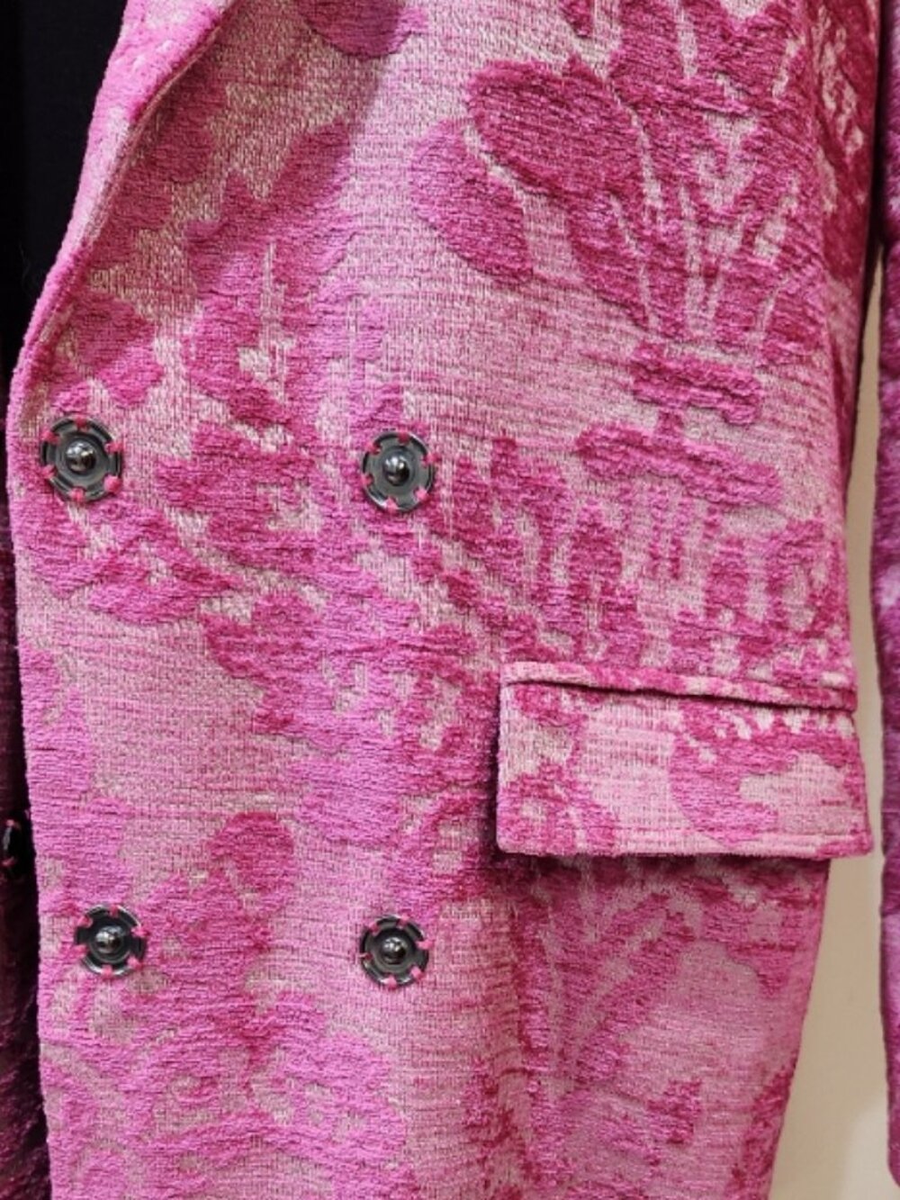 🦋🔥💋UBER GORGE!💋🦋🔥70's Inspired Pink Floral Jacquard Tapestry Trench Coat - Picture 9 of 16